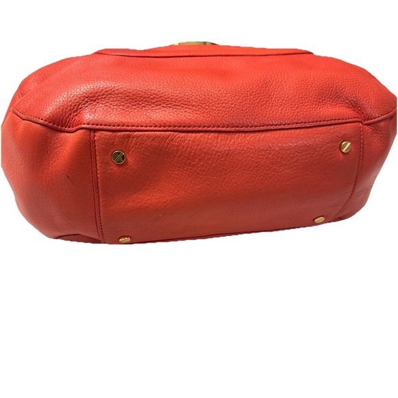 Tory Burch Amanda Red/Orange Pebble Leather Logo Hobo Shoulder Bag No Strap - Picture 5 of 16